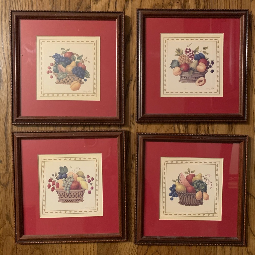 4 coordinating framed fruit pictures
